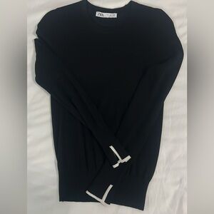 Zara Black Sweater with White Trim